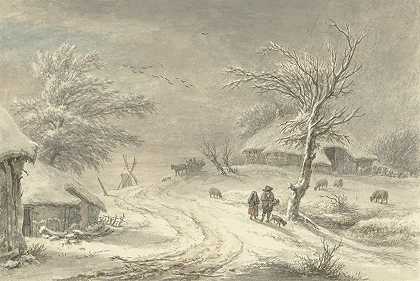 德伦特埃克斯洛的温特吉齐赫特`Wintergezicht te Exloo, Drenthe (1755 ~ 1818) by Egbert van Drielst