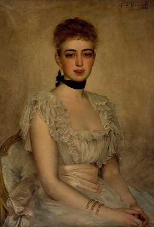 埃莉诺·加尼尔·休伊特肖像`Portrait of Eleanor Garnier Hewitt (1888) by Antonia de Bañuelos-Thorndike