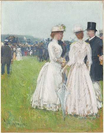 巴黎大奖赛`Au Grand Prix de Paris (At the Grand Prix de Paris) (1887) by Childe Hassam