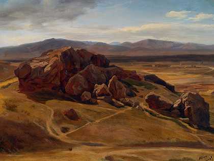 雅典附近的山地景观（阿雷奥帕格）`Gebirgslandschaft bei Athen (Der Areopag) (1854) by Josef Hoffmann