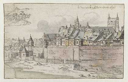 马斯特里赫特城墙的景观，背景是昂泽·利夫·弗鲁韦克克（Onze Lieve Vrouwekerk）`View of the Walls of Maastricht with the Onze~Lieve~Vrouwekerk in the Background (1670) by Josua de Grave