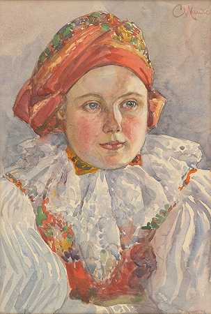 一个摩拉维亚女孩的头`Head of a Moravian Girl (1890–1907) by Cyril Mandel