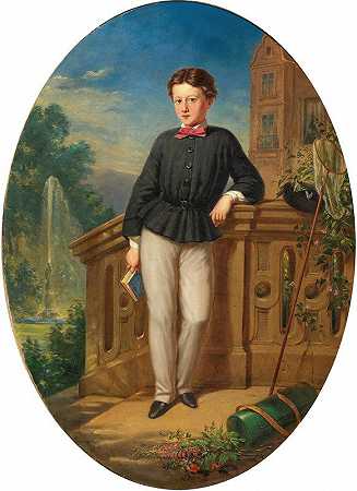 年轻的博物学家（一个带蝴蝶网和鼓的男孩的肖像）`The Young Naturalist (Portrait Of A Boy With Butterfly Net And Botanising Drum) (1862) by Wilhelm Pilgram