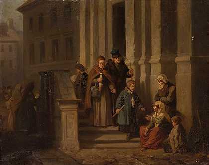 在教堂前面`In front of the church (1862) by Henryk Pillati
