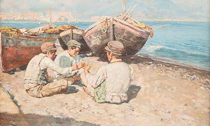 费舍尔男孩`Fisher boys by the beach of Naples by the beach of Naples by Giuseppe Giardiello