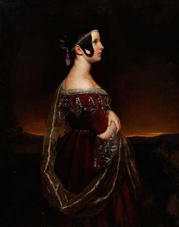 一位戴珍珠的女士的肖像`Portrait of a Lady with Pearls (circa 1830~1840) by Ary Scheffer