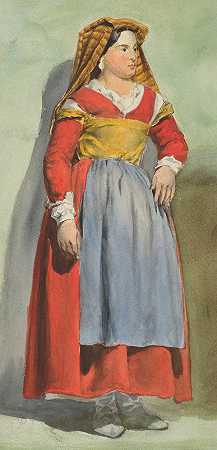 穿着意大利服装的女人`Woman in Italian costume (1851~1853) by Vojtech Klimkovič