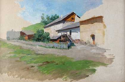 农舍`Bauerngehöft by Julius von Blaas