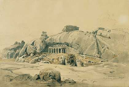 印度Mamallapuram（Mahamaleipur）岩庙`Felsentempel von Mamallapuram (Mahamaleipur), Indien (1858) by Joseph Selleny
