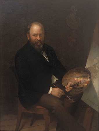 这位艺术家在工作室的自画像`Self Portrait of the Artist in his Studio (1871) by Lars Gustaf Sellstedt