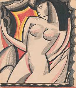 裸体女性的平面设计。]【立体构图】`
Graphic design of nude female.] [Cubist composition drawing (1910)  by Winold Reiss