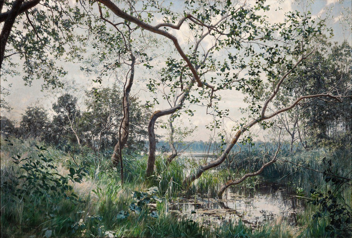 浇灌植被。Östergötland的主题`Water Vegetation. Motif from Östergötland (1885) by Johan Krouthén