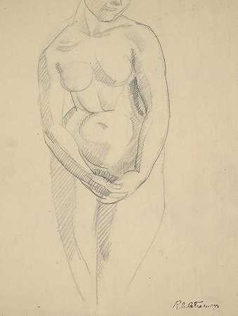 双手交叉裸体`Nude with hands Crossed (1915) by Roger de La Fresnaye