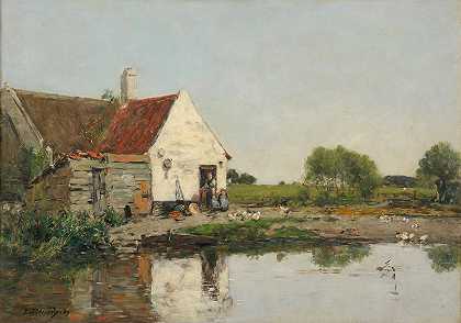 敦刻尔克附近的农舍`Un coin de ferme aux environs de Dunkerque (1889) by Eugène Boudin