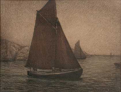 渔网渔船`Net Fishing Boats (1902) by Karl Nordström