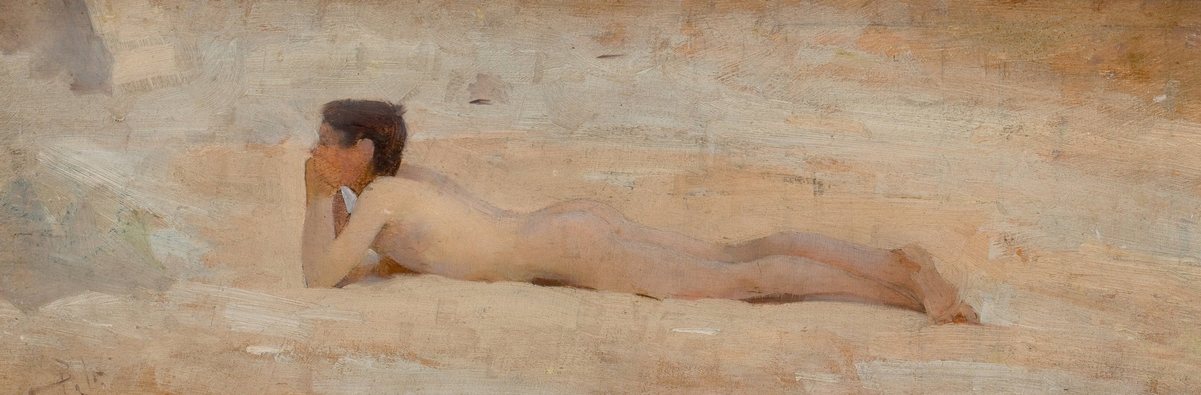 裸躺在屋顶上`Nude Reclining on House Roof (circa 1890~1900) by Edwin Bale