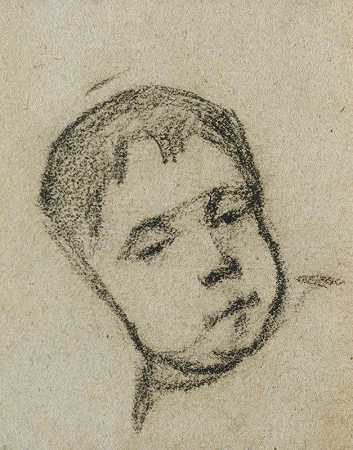 艾米尔·高更还是个孩子，头枕在枕头上`Emil Gauguin as a Child, Head on a Pillow (c. 1875~1876) by Paul Gauguin