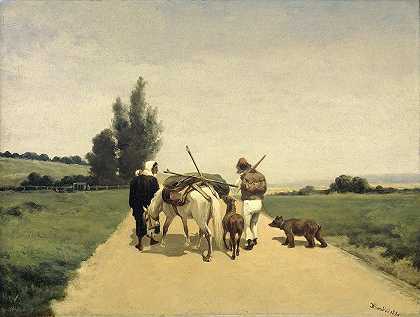 乡间小路上的流浪家庭`Rondtrekkende familie op een landweg (1881) by Karel Frederik Bombled