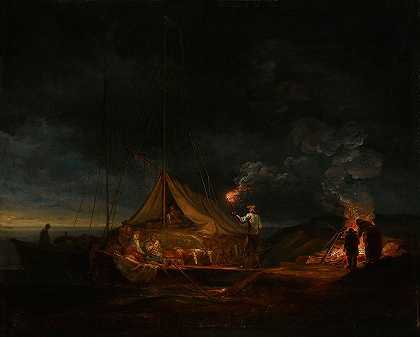 营火旁的群岛居民`Archipelago People By The Campfire (1813) by Alexander Lauréus