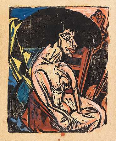 心爱的人`Die Geliebte (1915) by Ernst Ludwig Kirchner