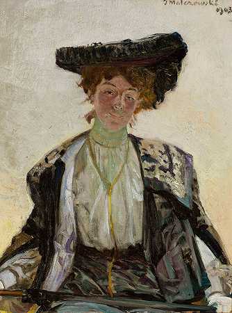 女演员海伦娜·苏丽玛的肖像`Portrait of Helena Sulima, actress (1903) by Jacek Malczewski