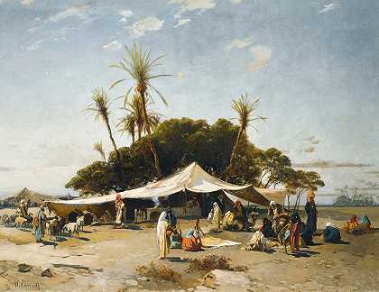 沙漠中的营地`A camp in the desert by Hermann David Salomon Corrodi