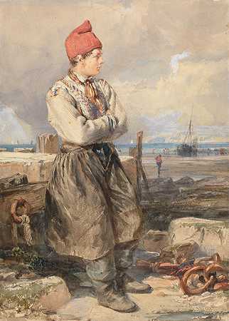菲舍博伊的法国海岸场景`French Coast Scene with Fisherboy (1829) by James Duffield Harding