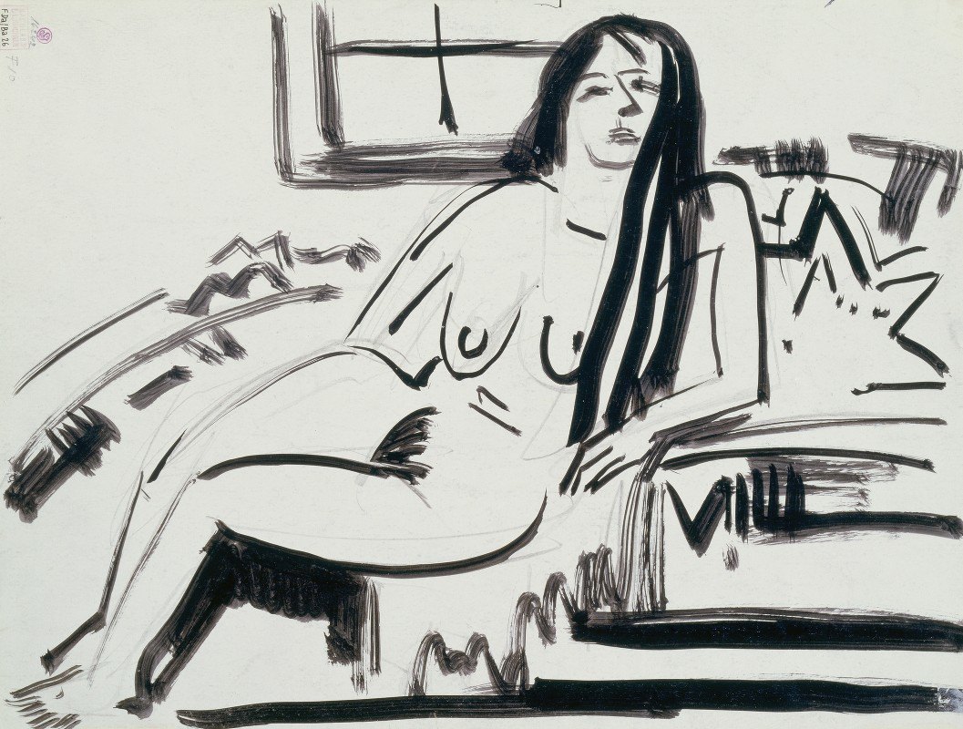 裸体躺着`Lying nude (ca. 1923) by Ernst Ludwig Kirchner
