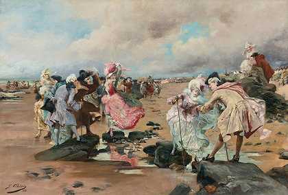 海边的星期天`A Sunday At The Seaside (1888) by Georges Jules Victor Clairin