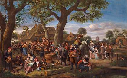 农民们在客栈外狂欢`Peasants Merrymaking Outside an Inn (circa 1676) by Jan Steen