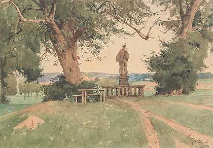 尼波穆克雕像景观`Landschaft mit Nepomuk~Statue (1918) by Eduard Zetsche