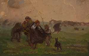 暴风雨前，画《暴风雨》的草图`
Before the storm, sketch for the painting “Storm” (circa 1896)  by Jozef Chelmonski