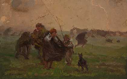 暴风雨前，画《暴风雨》的草图`Before the storm, sketch for the painting “Storm” (circa 1896) by Jozef Chelmonski