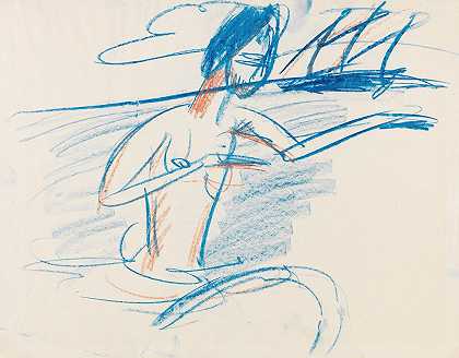 用帆船裸泳`Badender Akt mit Segelboot (1913) by Ernst Ludwig Kirchner