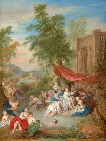 Les Baigneus（风景中的女性沐浴者）`Les Baigneuses (Female Bathers in a Landscape) (About 1735) by Jean-Baptiste Pater