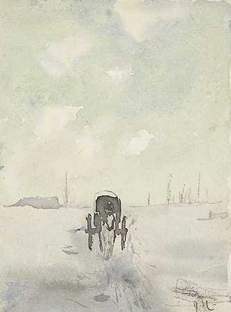 带马车的冬季景观`Winterlandschap met paard en wagen (1860 ~ 1921) by Adolf le Comte