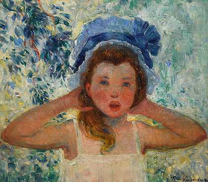 L的女儿蓝帽子艺术家`Fille de lartiste au bonnet bleu by Ferdinand du Puigaudeau