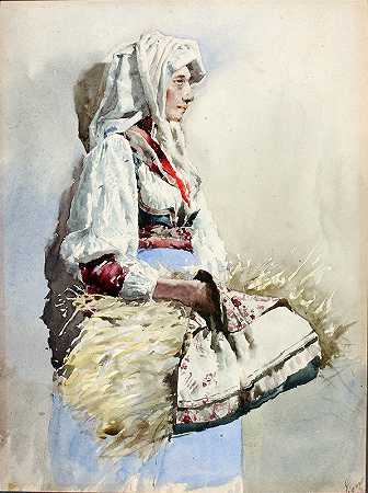 意大利农妇`Italian Peasant Woman by Giuseppe Signorini
