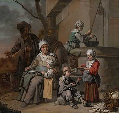井边的农民家庭`Peasant Family at a Well (1650~60) by The Master of the Children’s Caps