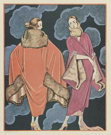 凌晨两点外套，德沃斯`Deux heures du matin; Manteaux, de Worth (1923) by George Barbier