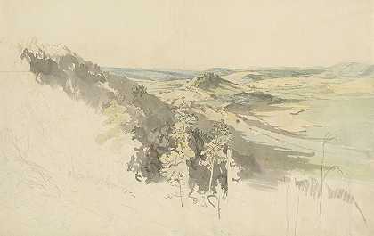 山丘景观与兰斯伯格城堡`Hilly Landscape with Landsberg Castle (1830~1836) by Carl Wagner