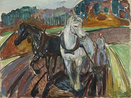 秋耕`Autumn Ploughing (1919) by Edvard Munch