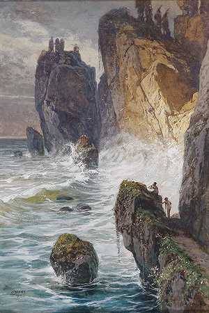 岩石海岸上的动物群`Faunen an einer Felsküste (1921) by Georg Janny