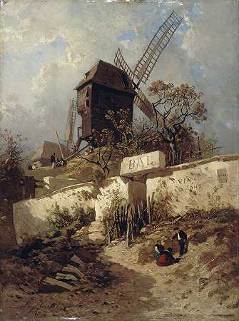 蒙马特的馅饼磨坊`Le Moulin de la Galette à Montmartre (1856) by Eugène Ciceri