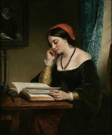 公平的学生`The Fair Student (1858) by Daniel Huntington