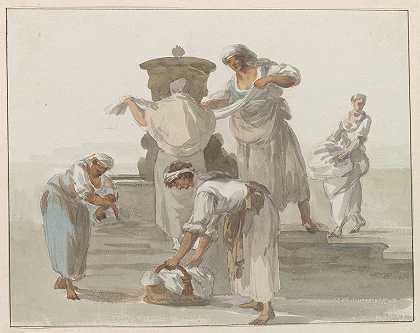 那不勒斯Chiaja的洗衣工`Wasvrouwen van Chiaja te Napels (1778) by Abraham-Louis-Rodolphe Ducros