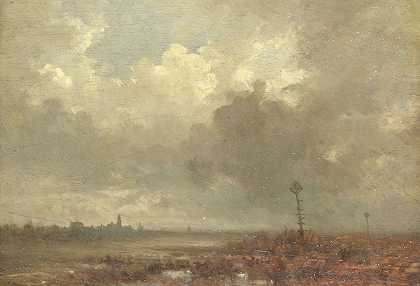 夜景`Riviergezicht bij avond (1880) by Adolphe Mouilleron