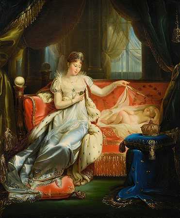 玛丽·路易丝皇后守护着沉睡的罗马宫`Empress marie~louise watching over the Roi de Rome asleep by Workshop of Joseph Franque