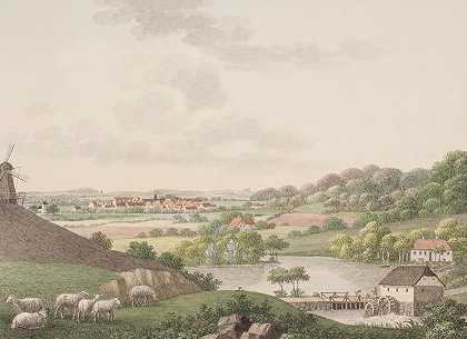 Christiansfeld，来自东部`Christiansfeld, fra den østlige side (1821 – 1822) by Søren L. Lange