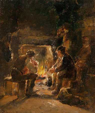 在火边`By the Fire (1876) by Walter Shirlaw